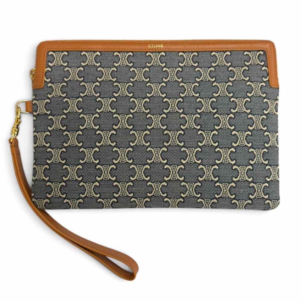 CELINE 10J502GX5.07PM Cuile Triomphe Small Pouch with Strap, Canvas and Leath...